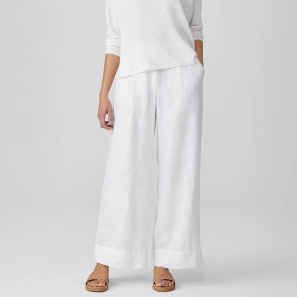 NWT Eileen Fisher 100% Organic Linen Wide-Leg Trouser Pant White Size Small - Picture 1 of 12